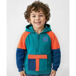 Babyhug Cotton Knit Full Raglan Sleeves Hooded Sweatjacket with Zipper & Graphics - Teal Blue-picture-25