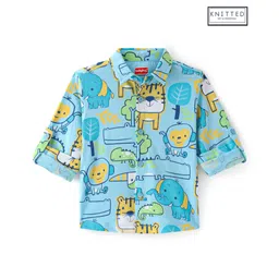 Babyhug Cotton Knit Full Sleeves Animal Printed Shirt - Blue-picture-14