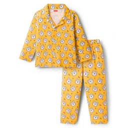 Babyhug Cotton Knit Full Sleeves Co-ords Night Suit With Animal Print - Yellow-picture-23