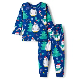 Babyhug Cotton Knit Full Sleeves Co-ords Night Suit with Christmas Print - Navy Blue-picture-38