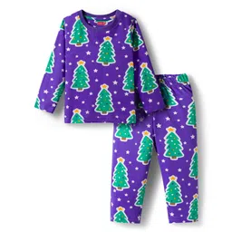 Babyhug Cotton Knit Full Sleeves Co-ords Night Suit with Christmas Print - Purple-picture-34