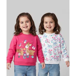 Babyhug Cotton Knit Full Sleeves Floral & Animal Printed Sweatshirts Pack of 2 - Dark Pink & White-picture-19