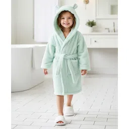 Babyhug Cotton Knit Full Sleeves Hooded Bathrobe With Ear Applique - Light Blue-picture-21