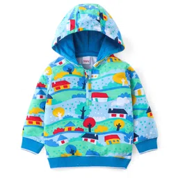 Babyhug Cotton Knit Full Sleeves Hooded Sweatshirt with Country Theme Print - Sky Blue-picture-21