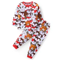 Babyhug Cotton Knit Full Sleeves Night Suit Animals Print- Multicolour-picture-31