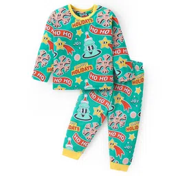 Babyhug Cotton Knit Full Sleeves Night Suit Christmas Theme -Green-picture-12