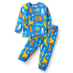 Babyhug Cotton Knit Full Sleeves Night Suit With Animals Print - Blue-picture-12