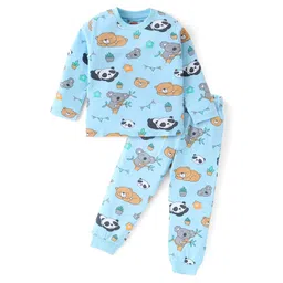 Babyhug Cotton Knit Full Sleeves Night Suit With Animals Print - Sky Blue-picture-21