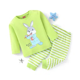 Babyhug Cotton Knit Full Sleeves Night Suit with Bunny Print - Green-picture-11