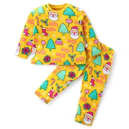 Babyhug Cotton Knit Full Sleeves Night Suit With Christmas Theme Print - Yellow-picture-15