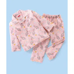 Babyhug Cotton Knit Full Sleeves Night Suit With Elephant Print - Pink-picture-39