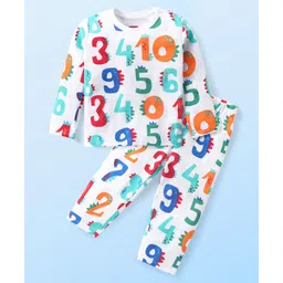 Babyhug Cotton Knit Full Sleeves Night Suit With Numbers Print - White-picture-31