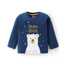 Babyhug Cotton Knit Full Sleeves Night Suit With Polar Bear Print - Navy Blue & Yellow image 2