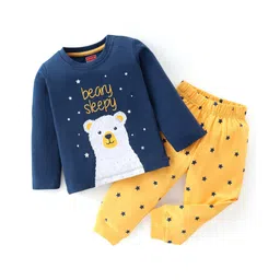 Babyhug Cotton Knit Full Sleeves Night Suit With Polar Bear Print - Navy Blue & Yellow-picture-10