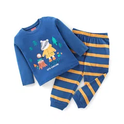 Babyhug Cotton Knit Full Sleeves Night Suit With Raccoon Print - Blue-picture-30