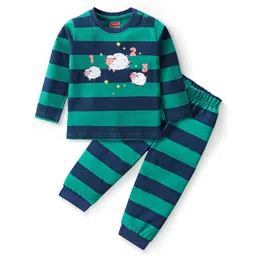 Babyhug Cotton Knit Full Sleeves Night Suit with Sheep Print - Blue & Green-picture-33
