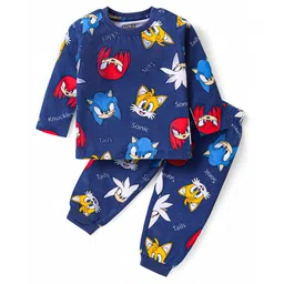 Babyhug Cotton Knit Full Sleeves Night Suit with  Sonic Print - Navy Blue-picture-19