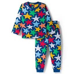 Babyhug Cotton Knit Full Sleeves Night Suit with Star Print - Navy Blue-picture-15