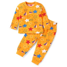 Babyhug Cotton Knit Full Sleeves Night Suit With Stars Print - Orange-picture-32
