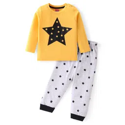 Babyhug Cotton Knit Full Sleeves Night Suit With Stars Print - Yellow & Grey-picture-24