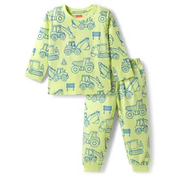 Babyhug Cotton Knit Full Sleeves Night Suit With Vehicle Print - Green-picture-13
