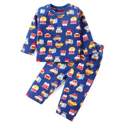 Babyhug Cotton Knit Full Sleeves Night Suit with Vehicle Print - Navy Blue-picture-15