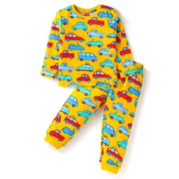 Babyhug Cotton Knit Full Sleeves Night Suit With Vehicles Print - White-picture-21