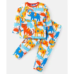 Babyhug Cotton Knit Full Sleeves Night Suit with Wild Animals Print - Multicolour-picture-39