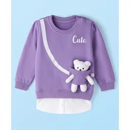 Babyhug Cotton Knit Full Sleeves Overlapped Sweatshirt With Teddy Bear Applique - Purple-picture-19