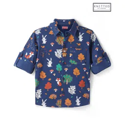 Babyhug Cotton Knit Full Sleeves Shirt With Animals Print - Navy-picture-32