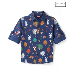 Babyhug Cotton Knit Full Sleeves Shirt With Animals Print - Navy-picture-34