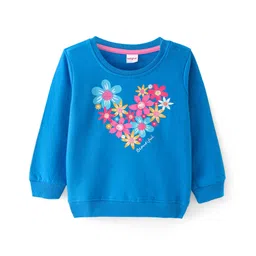 Babyhug Cotton Knit Full Sleeves Sweatshirt with Floral Heart Print - Blue-picture-23