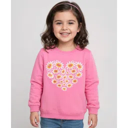 Babyhug Cotton Knit Full Sleeves Sweatshirt with Floral Heart Print - Pink-picture-27