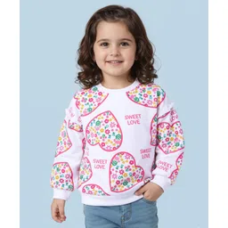 Babyhug Cotton Knit Full Sleeves Sweatshirt With Heart & Floral Print - White-picture-18