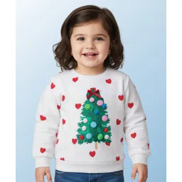 Babyhug Cotton Knit Full Sleeves Sweatshirt With Heart Print & Tree Applique - White-picture-16