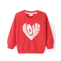 Babyhug Cotton Knit Full Sleeves Sweatshirt With Heart Print - Red-picture-13