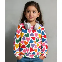Babyhug Cotton Knit Full Sleeves Sweatshirt with Hearts Print - White-picture-31