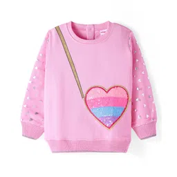 Babyhug Cotton Knit Full Sleeves Sweatshirt with Sequinned  Bag Design & Glitter Heart Print -  Pink-picture-30