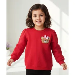 Babyhug Cotton Knit Full Sleeves Sweatshirt With Teddy Bear Patch - Red-picture-24