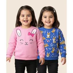 Babyhug Cotton Knit Full Sleeves Sweatshirts With Bunny Graphics Pack of 2 - Pink & Blue-picture-20