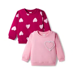 Babyhug Cotton Knit Full Sleeves Sweatshirts with Heart Print & Applique Pack of 2 - Pink-picture-33