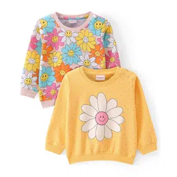 Babyhug Cotton Knit Full Sleeves Sweatshirts With Polka Dots & Floral Print Pack of 2 - Yellow & Pink-picture-23