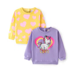 Babyhug Cotton Knit Full Sleeves Sweatshirts With Unicorn & Hearts Print Pack of 2 - Purple & Yellow-picture-12