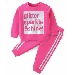 Babyhug Cotton Knit Full Sleeves T-Shirt & Lounge Pant Set Text Printed - Pink-picture-24