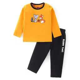 Babyhug Cotton Knit Full Sleeves T-Shirt & Lounge Pants Set With Animals Print - Mustard & Black-picture-15