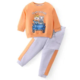 Babyhug Cotton Knit Full Sleeves T-Shirt & Lounge Pants Set With Animals Safari Print - Orange-picture-16