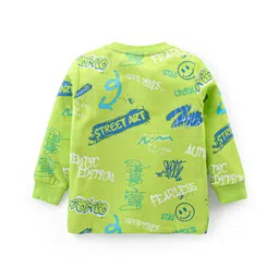 Babyhug Cotton Knit Full Sleeves T-Shirt & Lounge Pants Set With Street Art Print - Green & Blue image 3