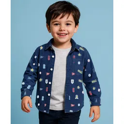 Babyhug Cotton Knit Full Sleeves Text Printed Shirt with Half Sleeves T-Shirt - Navy Blue image 1