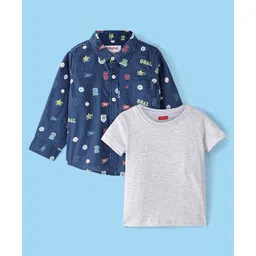 Babyhug Cotton Knit Full Sleeves Text Printed Shirt with Half Sleeves T-Shirt - Navy Blue image 2