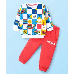 Babyhug Cotton Knit Full Sleeves Text Printed T-Shirt & Lounge Pants Set - Multicolor-picture-15